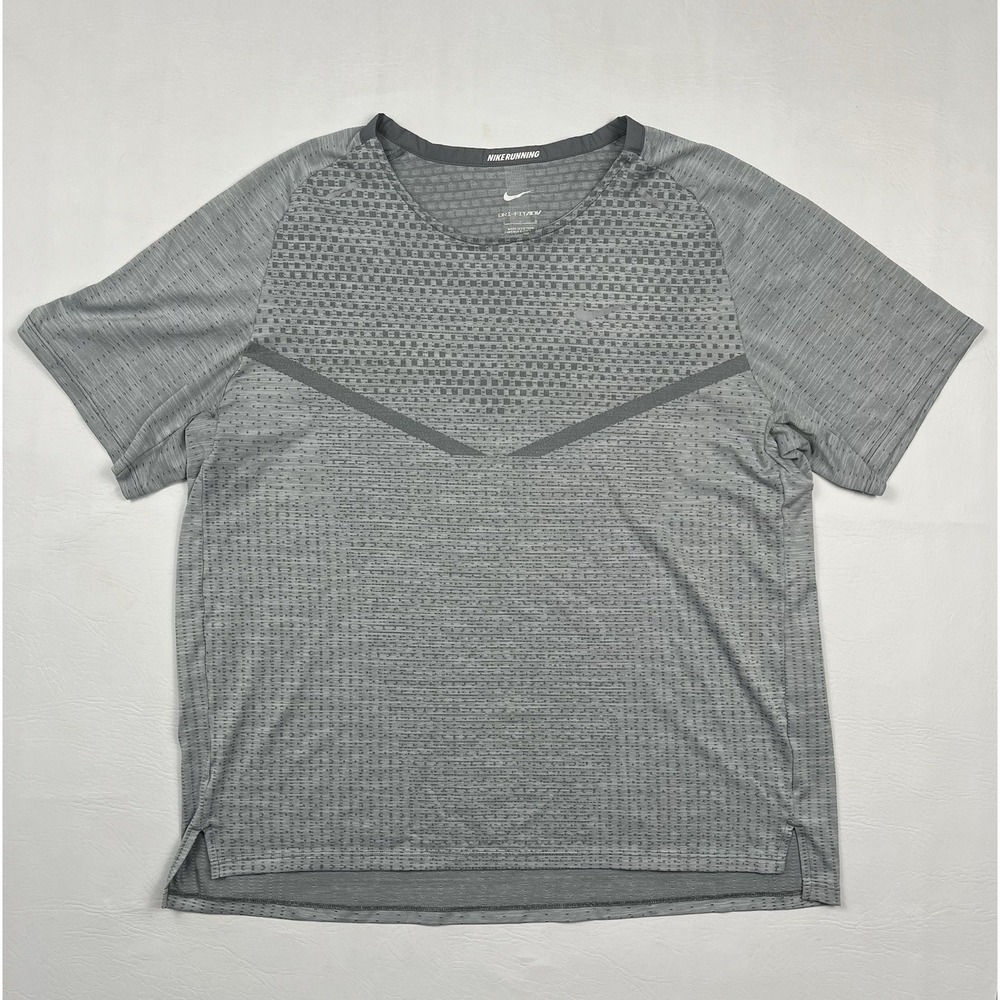 Nike TechKnit ADV T Shirt Mens Large Gray Lightweight Running Performance